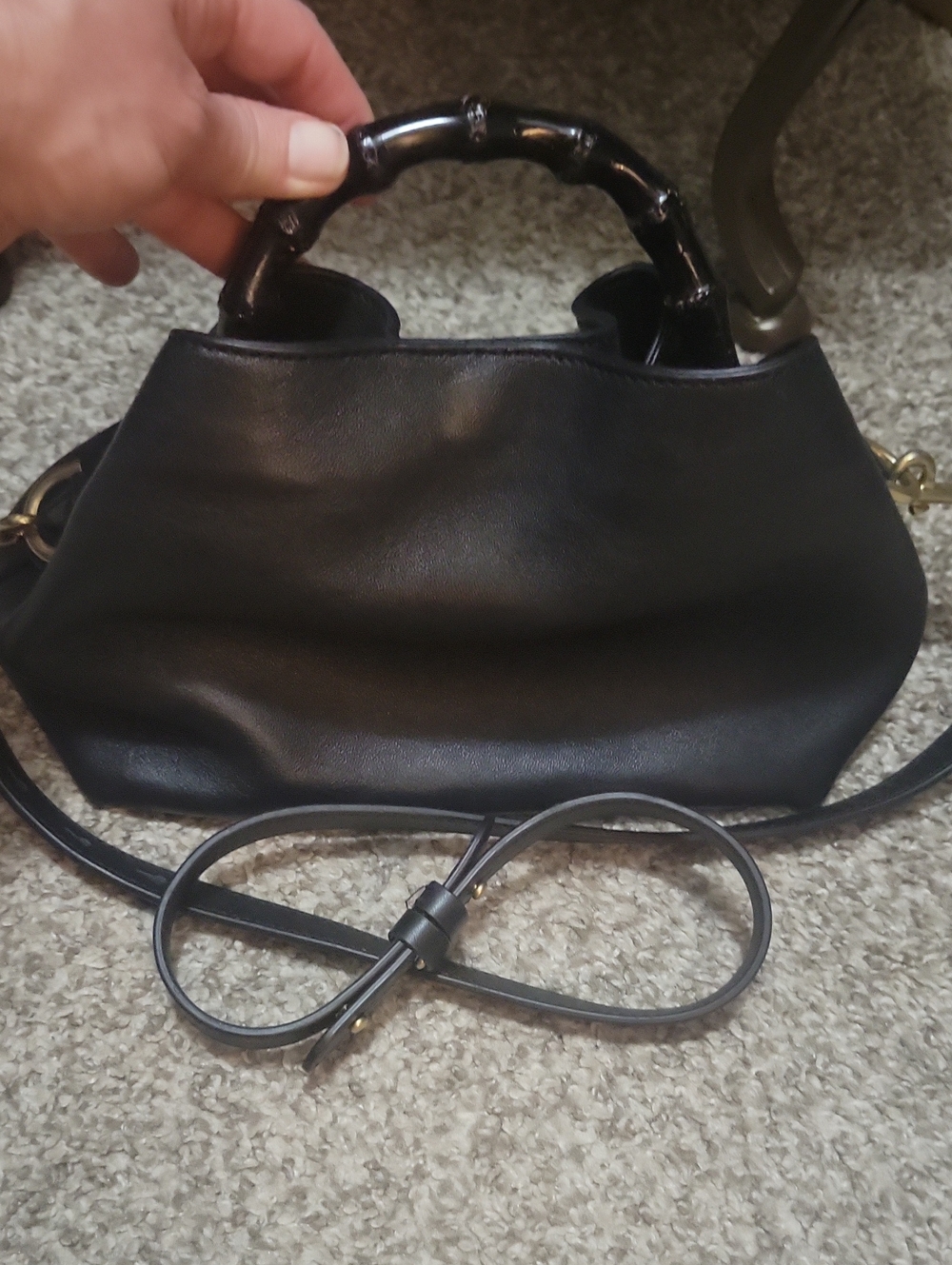 J. McLaughlin Black Soft Leather Crossbody with Bamboo-Style Top Handle